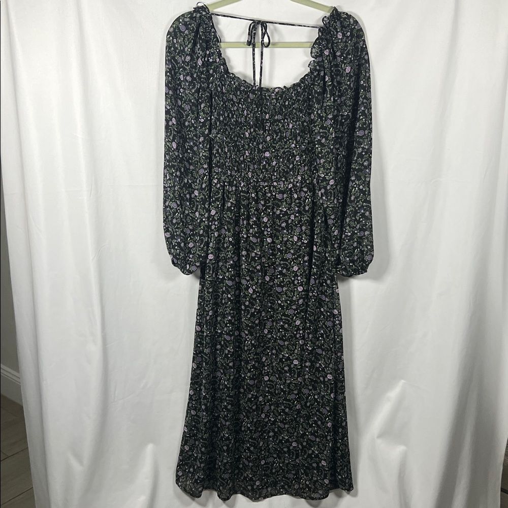 ASTR The Label Women's Floral Smocked Midi Dress Black Purple Size M - Picture 9 of 9
